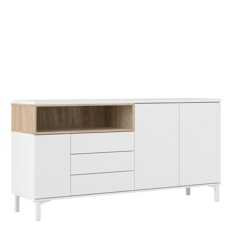 Roomers Sideboard 3 Drawers 3 Doors in White and Oak — front view