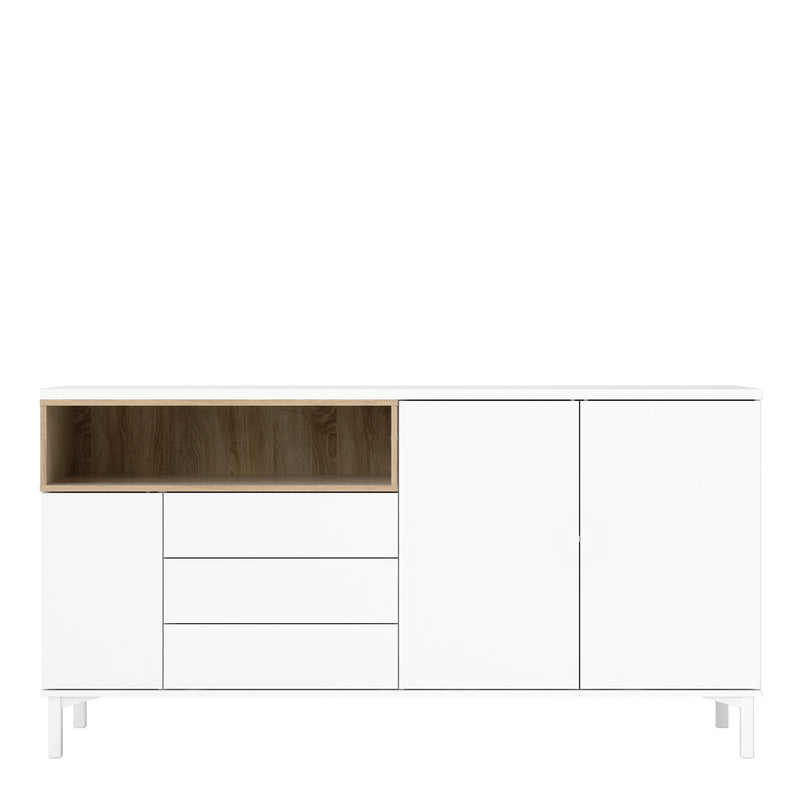 Roomers Sideboard 3 Drawers 3 Doors in White and Oak — side angle