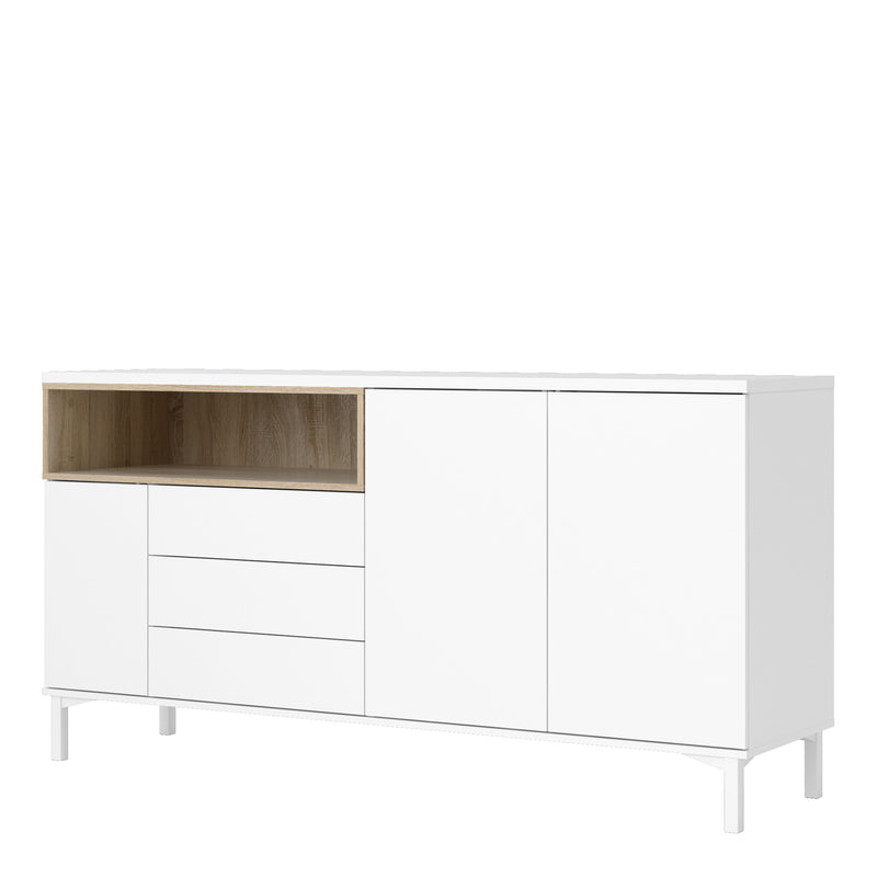 Roomers Sideboard 3 Drawers 3 Doors in White and Oak — detail view