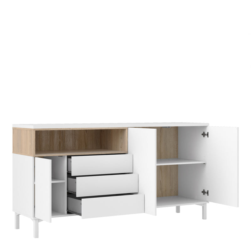 Roomers Sideboard 3 Drawers 3 Doors in White and Oak — alternative angle