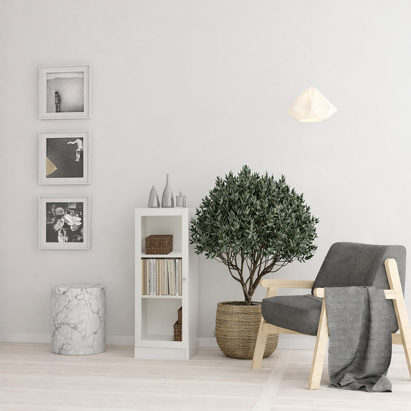 Basic Low Narrow Display Cabinet in White (2 Shelves) with Glass White Door — view 3l