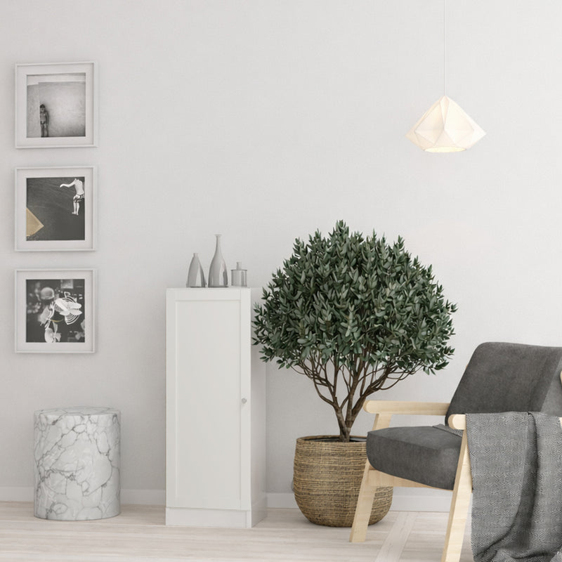 Basic Low Narrow Storage Cabinet in White (2 Shelves) with White Door — view 3l