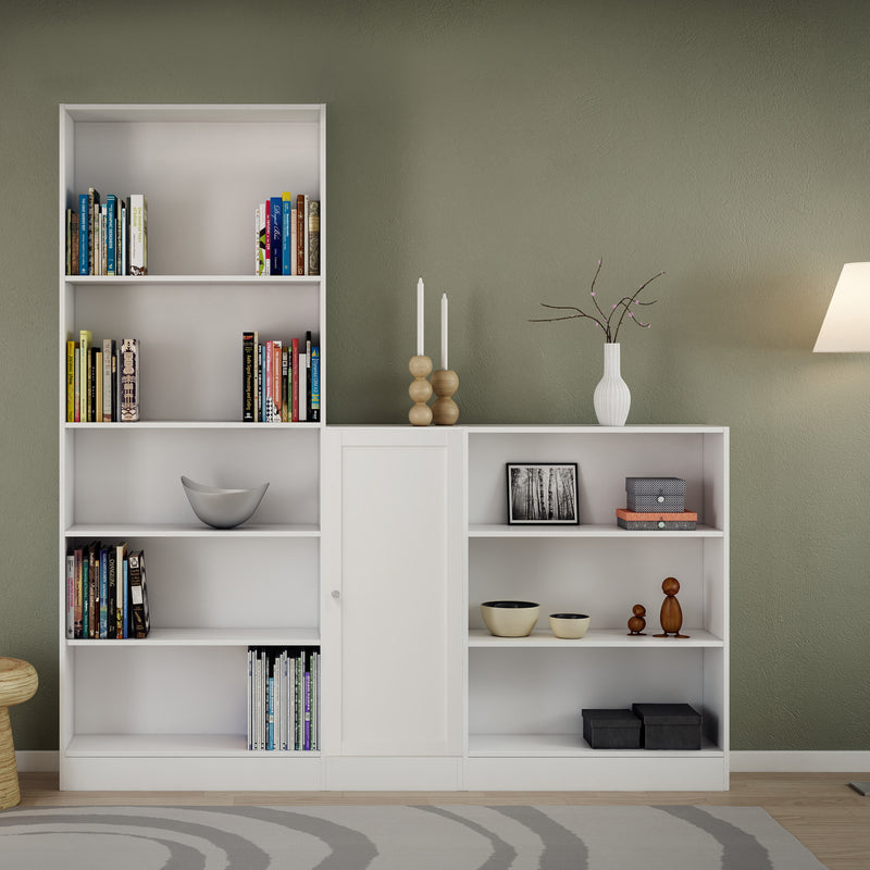 Basic Low Narrow Storage Cabinet in White (2 Shelves) with White Door — alternative angle