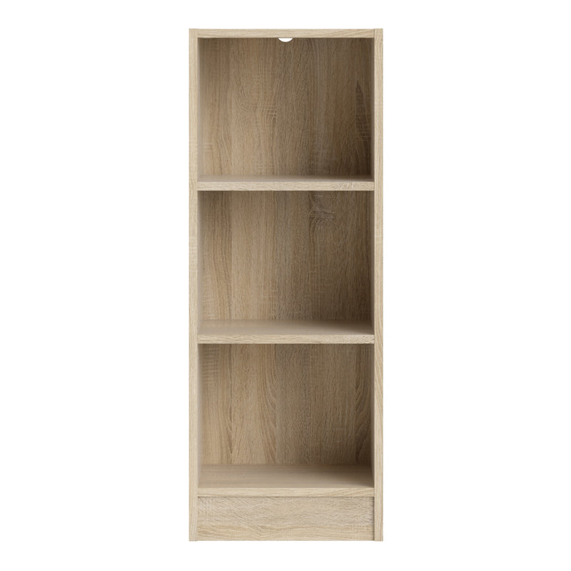 Basic Low Narrow Bookcase (2 Shelves) in Oak — side angle