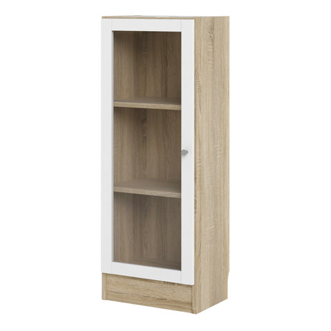 Basic Low Narrow Display Cabinet In Oak (2 Shelves) with Glass White Door — side angle