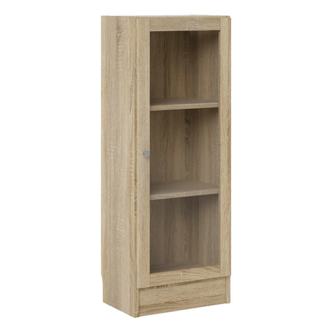 Basic Low Narrow Display Cabinet in Oak (2 Shelves) with Glass  Oak Door — side angle