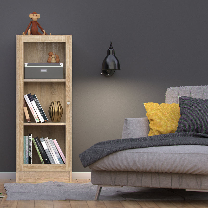 Basic Low Narrow Display Cabinet in Oak (2 Shelves) with Glass  Oak Door — view 3l