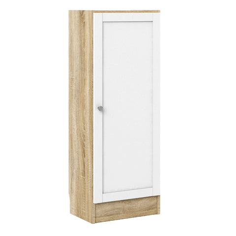 Basic Low Narrow Storage Cabinet in Oak (2 Shelves) with White Door — front view
