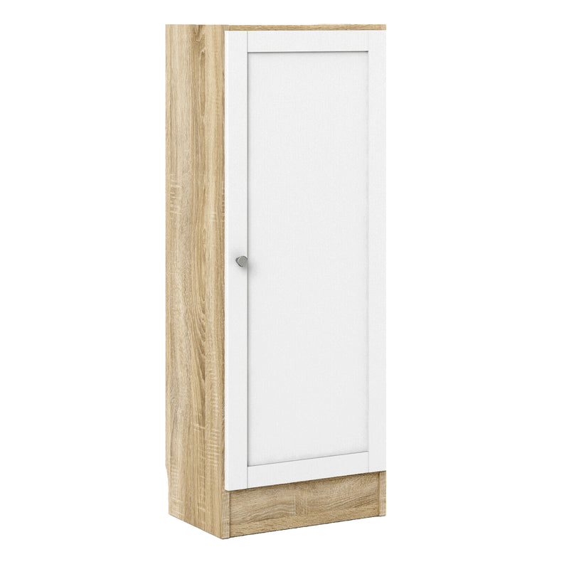 Basic Low Narrow Storage Cabinet in Oak (2 Shelves) with White Door — front view