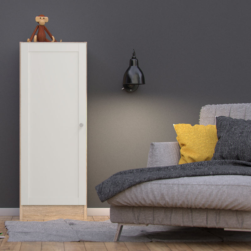 Basic Low Narrow Storage Cabinet in Oak (2 Shelves) with White Door — view 3l