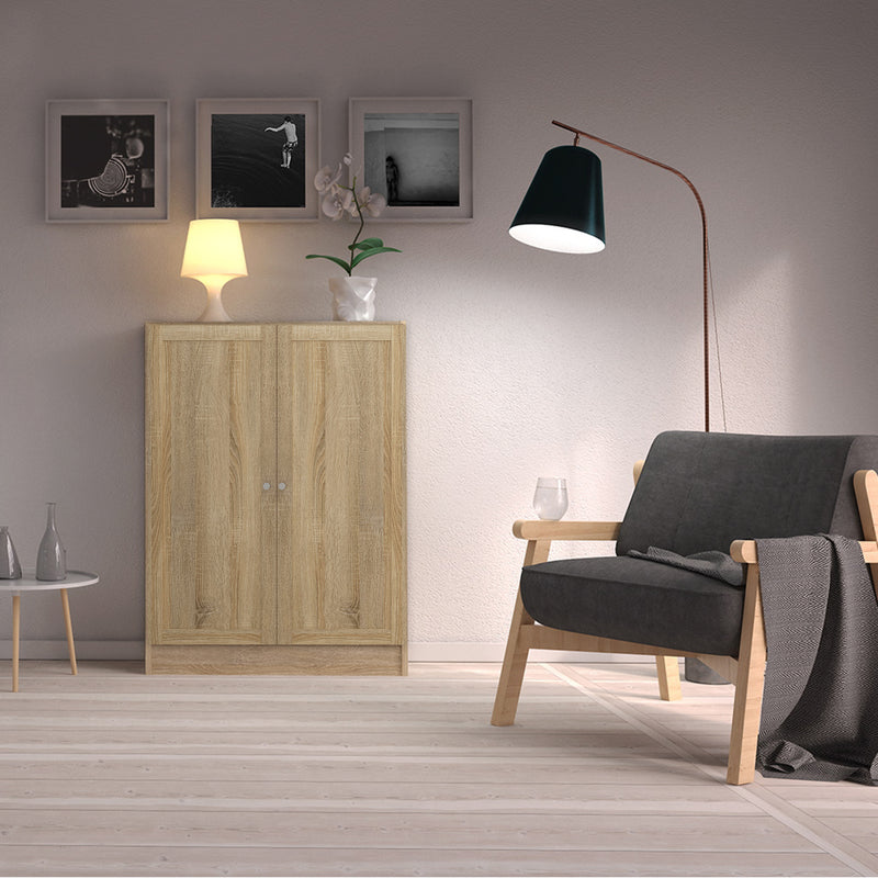Basic Low Narrow Storage Cabinet in Oak (2 Shelves) with Oak Door — alternative angle