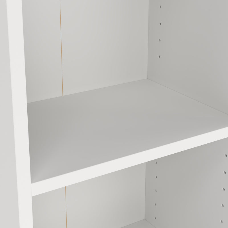 Basic Tall Narrow Combination Storage Bookcase in White (4 Shelves) with Glass White Door — lifestyle setting