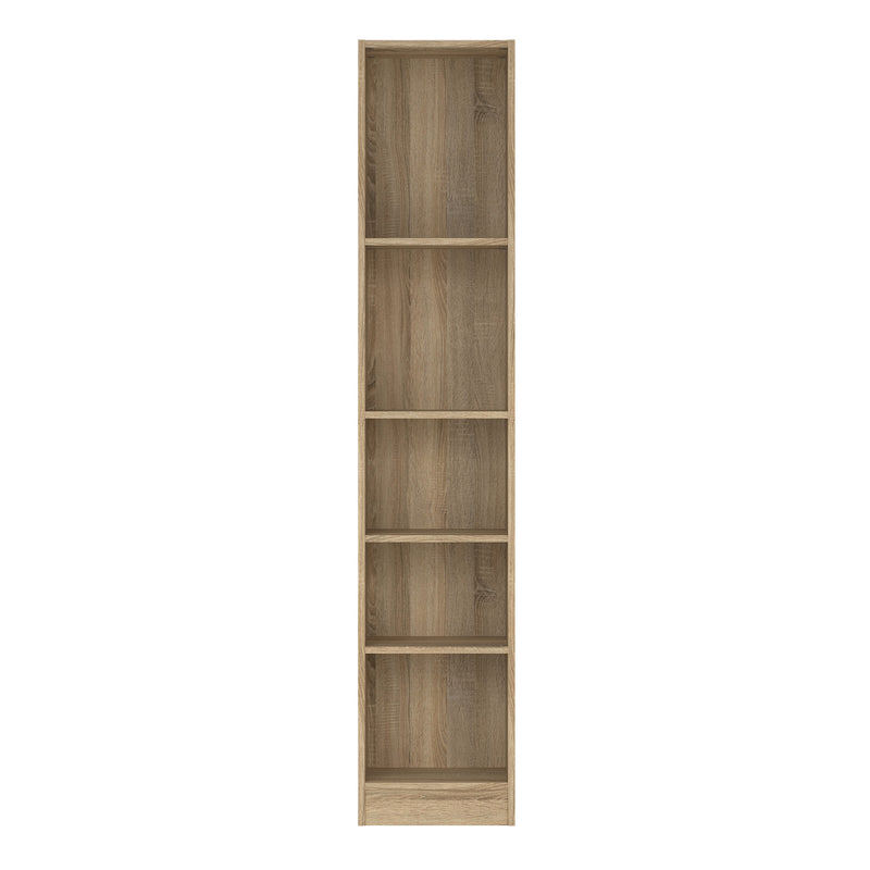 Basic Tall Narrow Bookcase (4 Shelves) in Oak — side angle