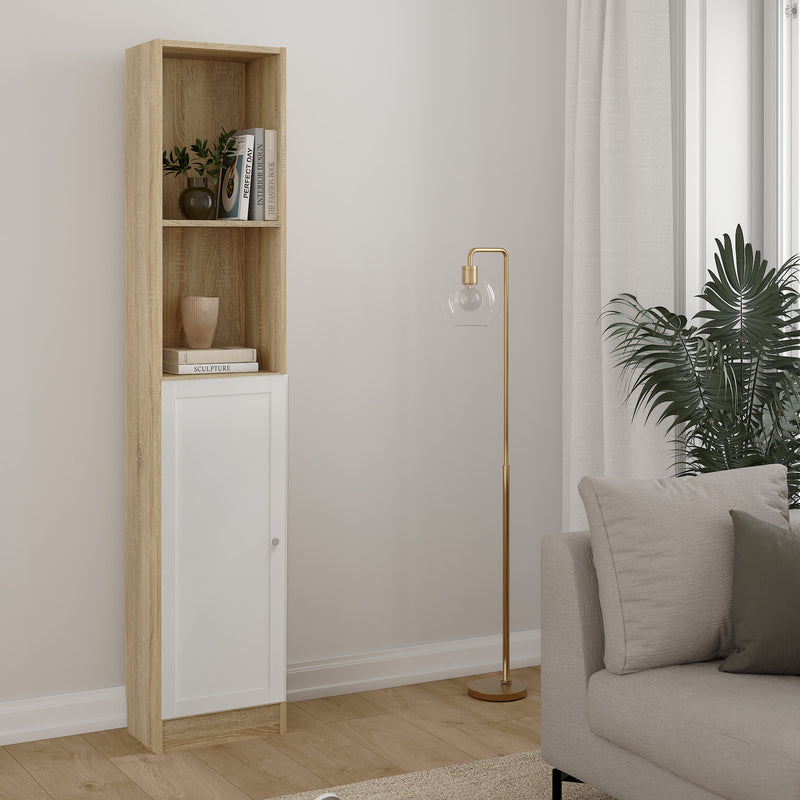 Basic Tall Narrow Combination Storage Bookcase in Oak (4 Shelves) with White Door — view 3l