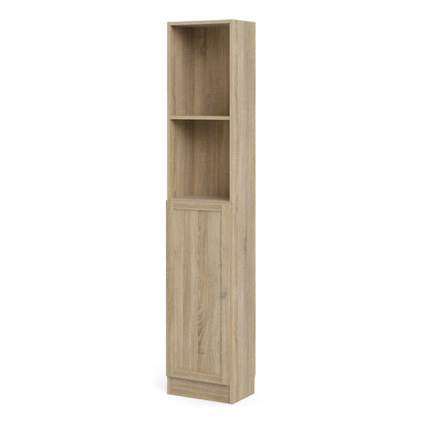 Basic Tall Narrow Combination Storage Bookcase in Oak (4 Shelves) with Oak Door — side angle