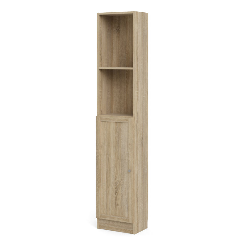 Basic Tall Narrow Combination Storage Bookcase in Oak (4 Shelves) with Oak Door — side angle