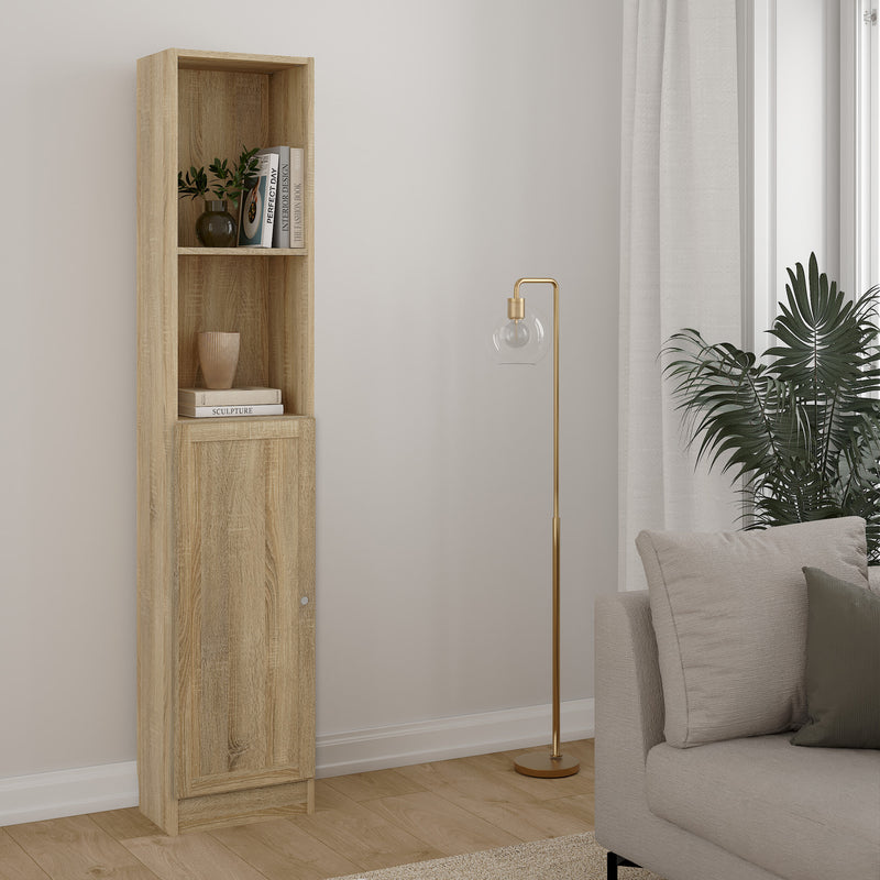 Basic Tall Narrow Combination Storage Bookcase in Oak (4 Shelves) with Oak Door — view 3l