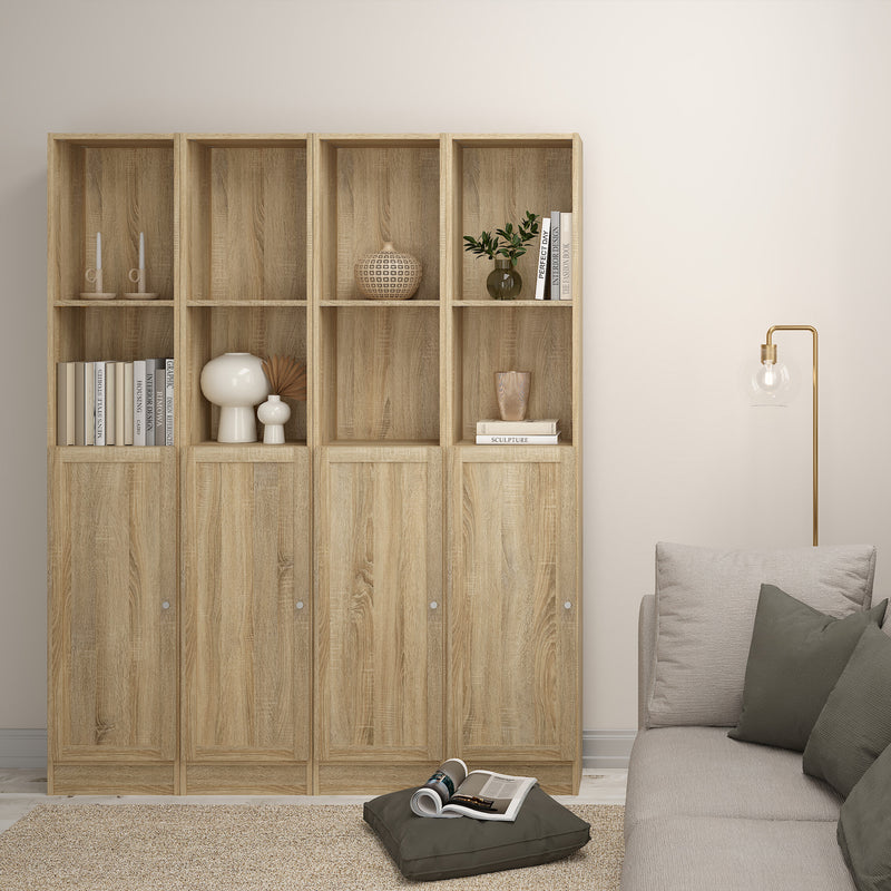 Basic Tall Narrow Combination Storage Bookcase in Oak (4 Shelves) with Oak Door — view