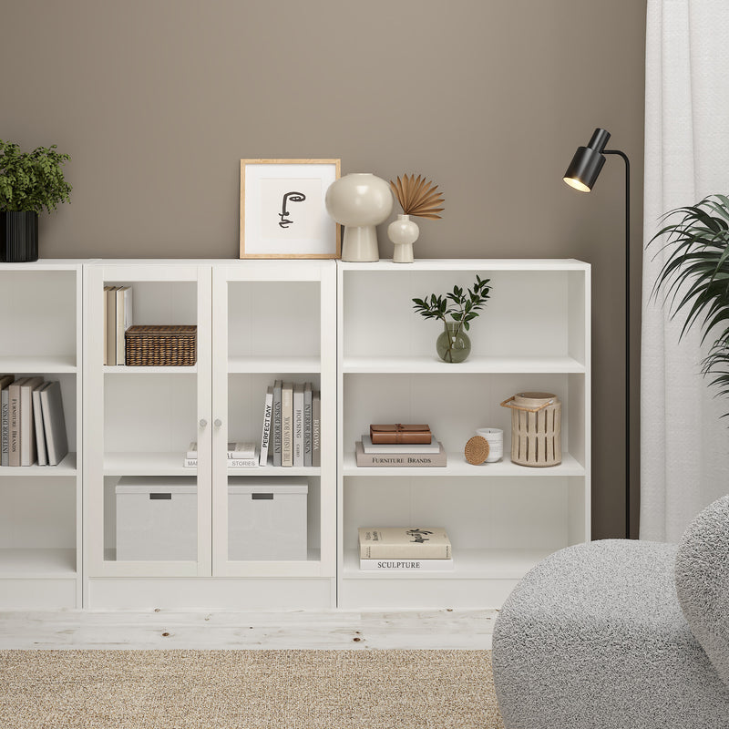 Basic Low Wide Display Cabinet in White (2 Shelves) with 2 Glass Doors in White — alternative angle