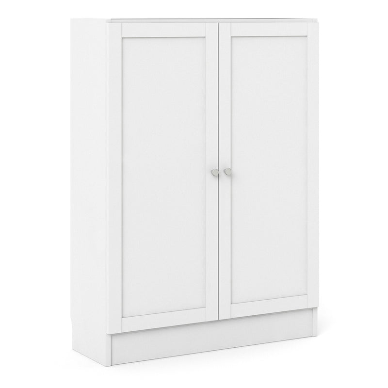 Basic Low Wide Storage Cabinet in White (2 Shelves) with 2 White Doors — front view
