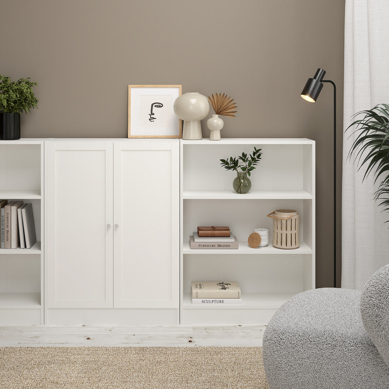 Basic Low Wide Storage Cabinet in White (2 Shelves) with 2 White Doors — alternative angle