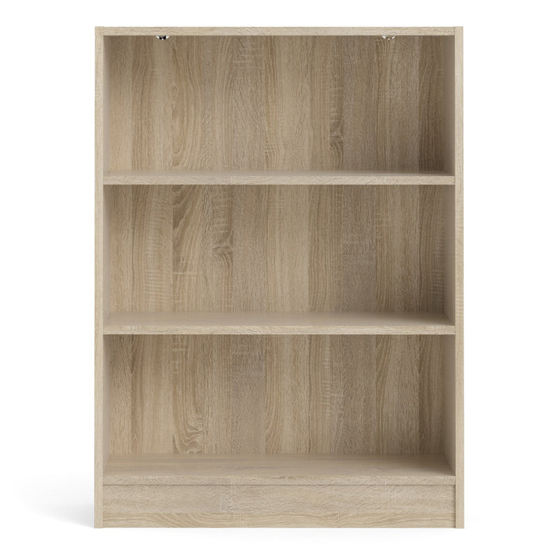 Basic Low Wide Bookcase (2 Shelves) in Oak — side angle