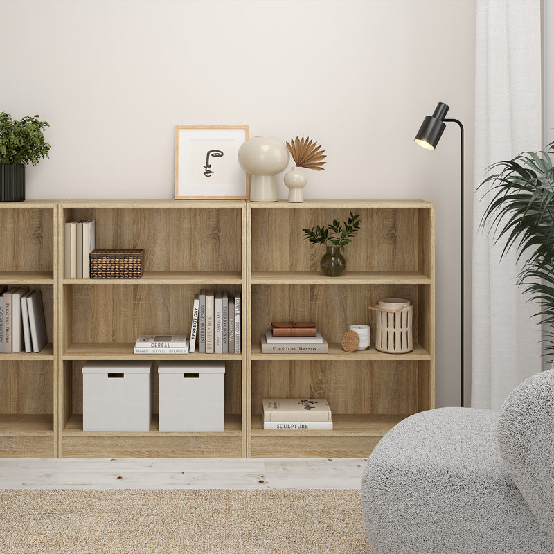 Basic Low Wide Bookcase (2 Shelves) in Oak — lifestyle setting
