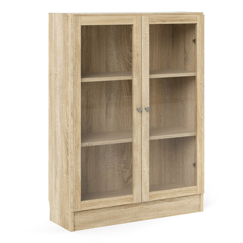 Basic Low Wide Display Cabinet in Oak (2 Shelves) with 2 Glass Doors in Oak — front view