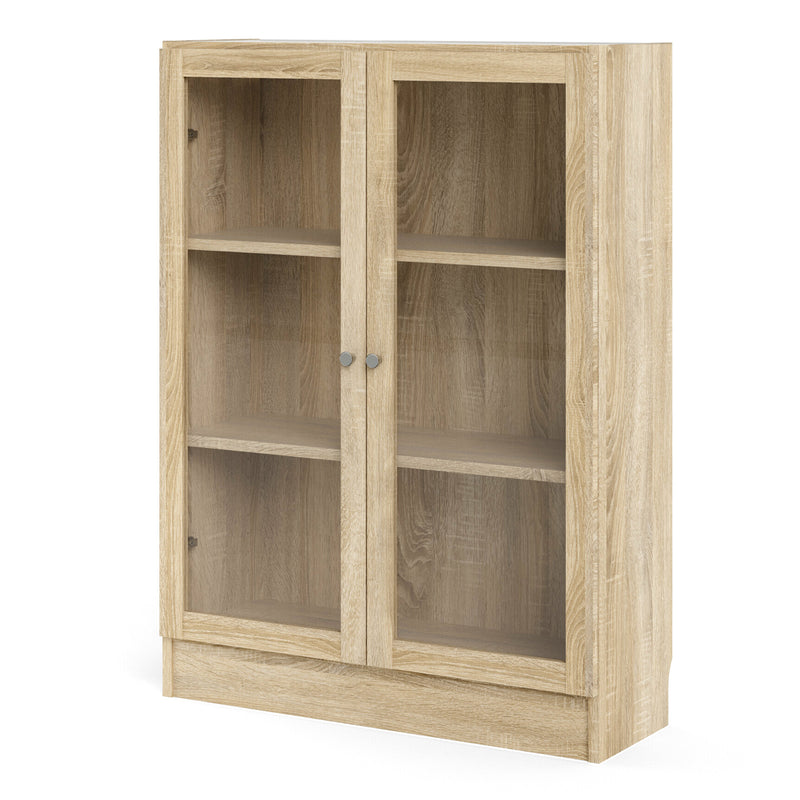 Basic Low Wide Display Cabinet in Oak (2 Shelves) with 2 Glass Doors in Oak — side angle