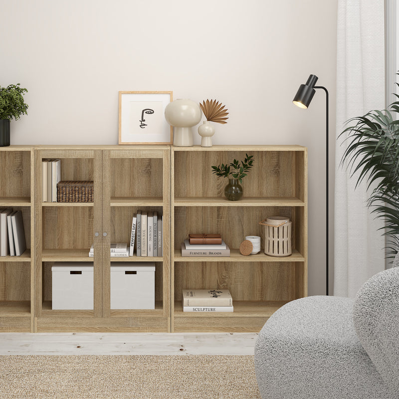 Basic Low Wide Display Cabinet in Oak (2 Shelves) with 2 Glass Doors in Oak — alternative angle