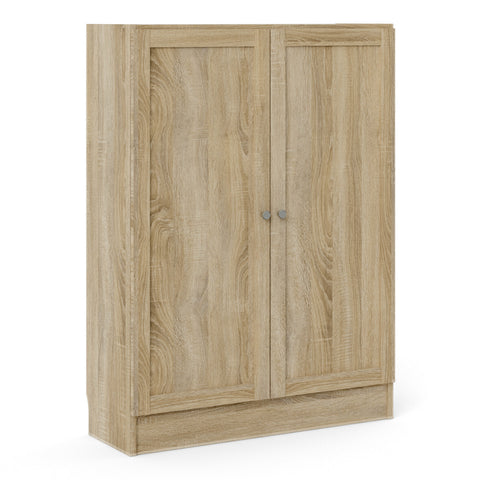 Basic Low Wide Storage Cabinet in Oak (2 Shelves) with 2 Oak Doos — front view