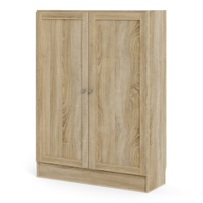 Basic Low Wide Storage Cabinet in Oak (2 Shelves) with 2 Oak Doos — side angle