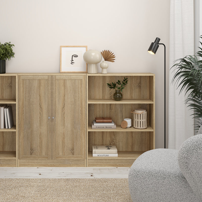 Basic Low Wide Storage Cabinet in Oak (2 Shelves) with 2 Oak Doos — alternative angle