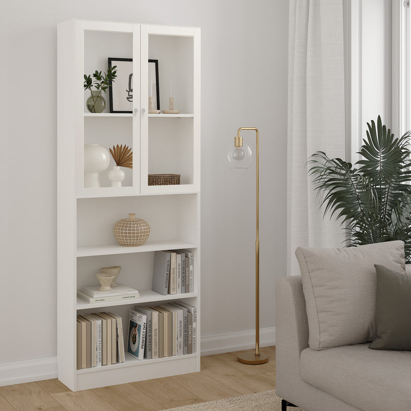 Basic Tall Wide Display Cabinet in White (4 Shelves) with 2 Glass White Doors — view 3l