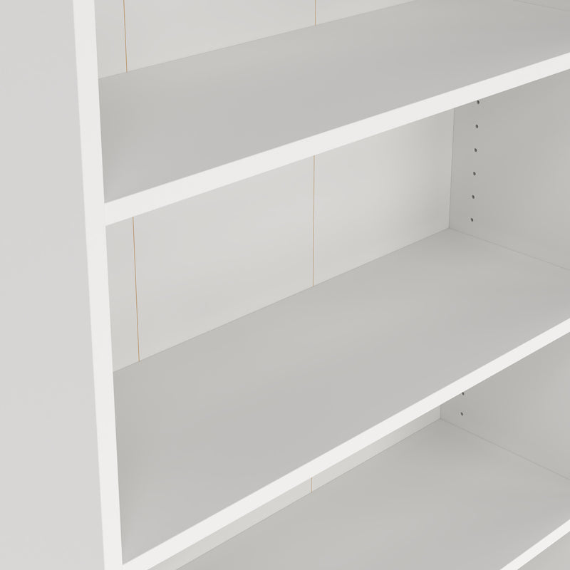 Basic Tall Wide Display Cabinet in White (4 Shelves) with 2 Glass Oak Doors — lifestyle setting