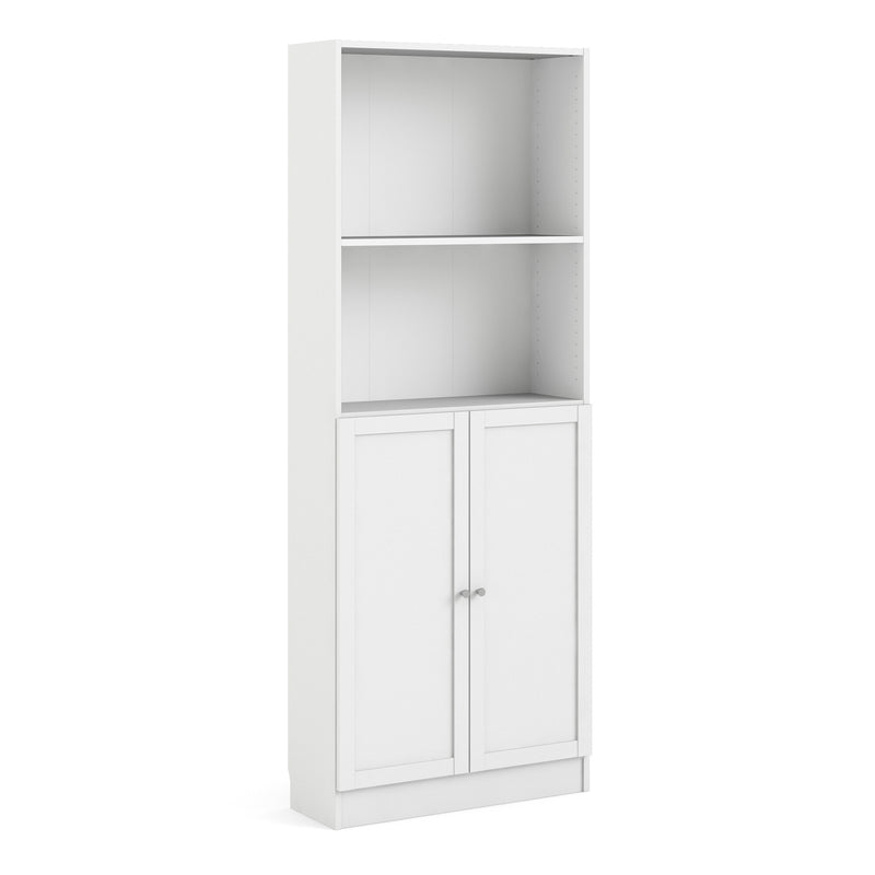 Basic Tall Wide Combination Storage in White (4 Shelves) with 2 White Doors — front view
