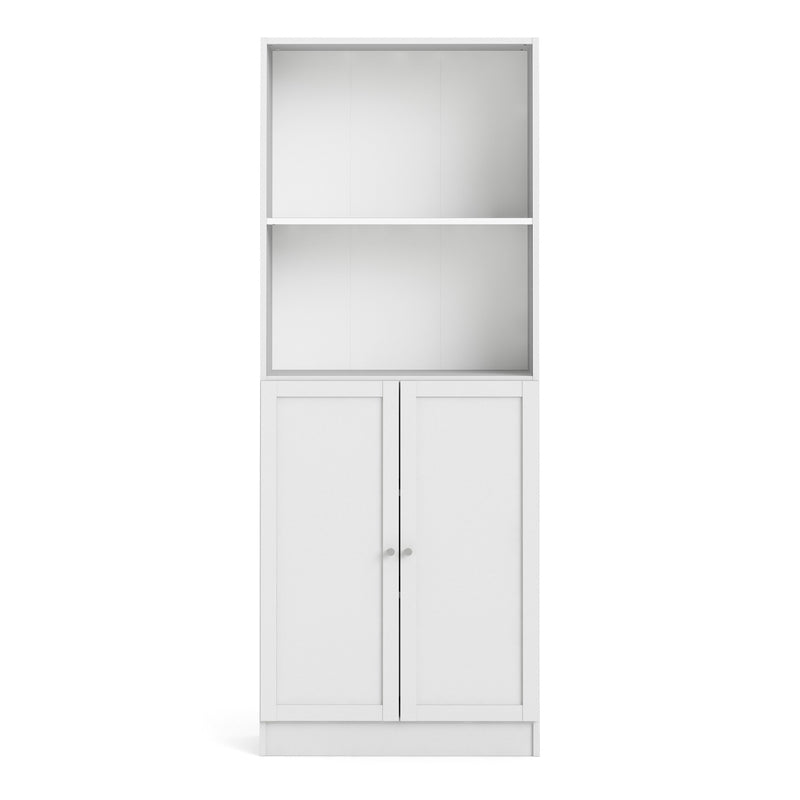 Basic Tall Wide Combination Storage in White (4 Shelves) with 2 White Doors — side angle