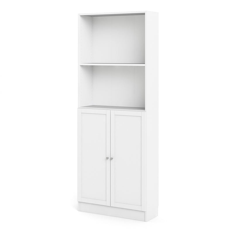 Basic Tall Wide Combination Storage in White (4 Shelves) with 2 White Doors — detail view