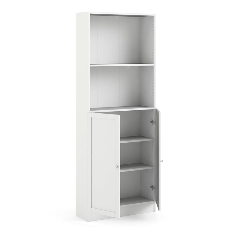 Basic Tall Wide Combination Storage in White (4 Shelves) with 2 White Doors — alternative angle