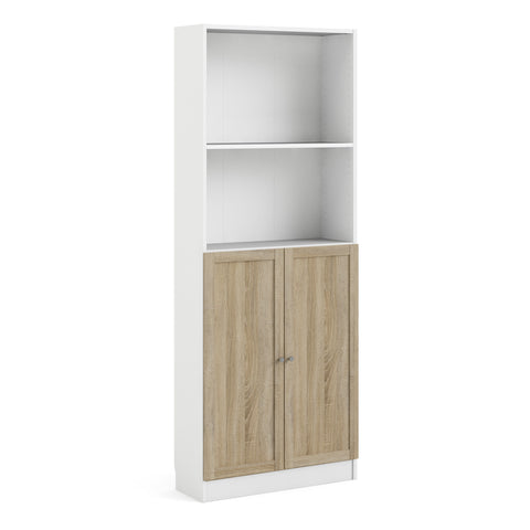 Basic Tall Wide Combination Storage in White (4 Shelves) with 2 Oak Doors — front view