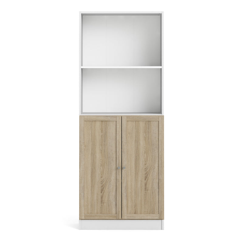 Basic Tall Wide Combination Storage in White (4 Shelves) with 2 Oak Doors — side angle