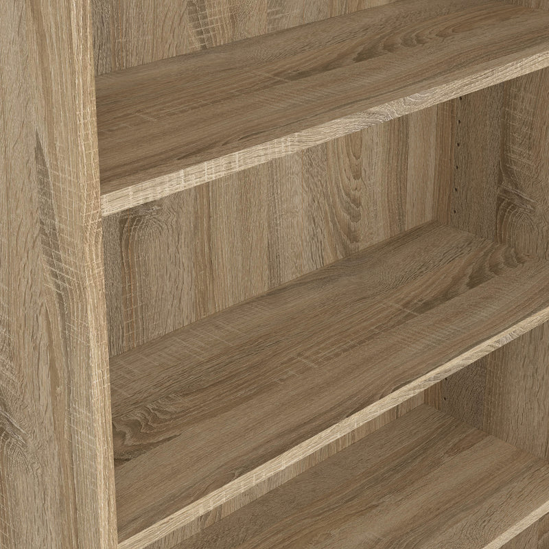 Basic Tall Wide Display Cabinet in Oak (4 Shelves) with 2 Glass White Doors — lifestyle setting