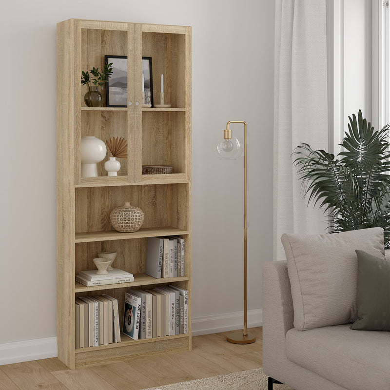 Basic Tall Wide Display Cabinet in Oak (4 Shelves) with 2 Glass Oak Doors — view 3l
