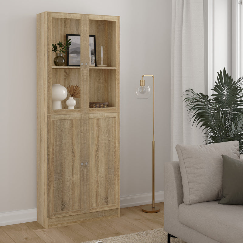 Basic Tall Wide (4 Shelves) 4 Door Combination Unit in Oak — view