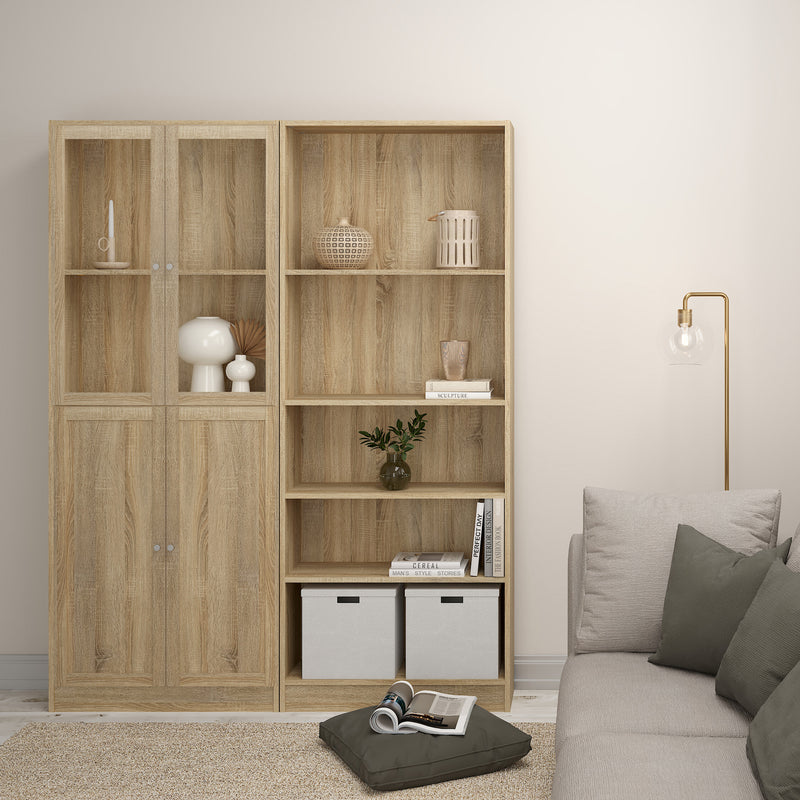 Basic Tall Wide (4 Shelves) 4 Door Combination Unit in Oak — alternative angle