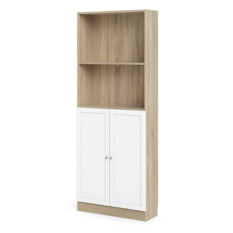 Basic Tall Wide Combination Storage in Oak (4 Shelves) with 2 Doors in White — detail view