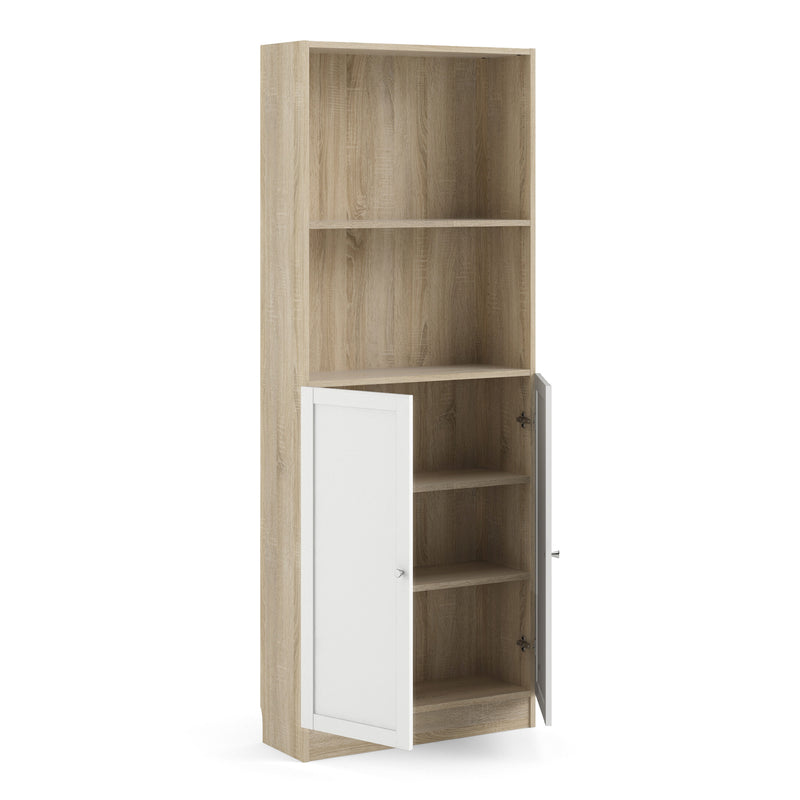 Basic Tall Wide Combination Storage in Oak (4 Shelves) with 2 Doors in White — alternative angle