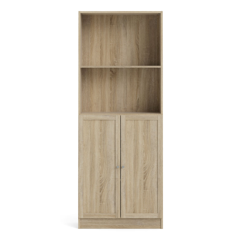 Basic Tall Wide Combination Storage in Oak (4 Shelves) with 2 Oak Doors — side angle