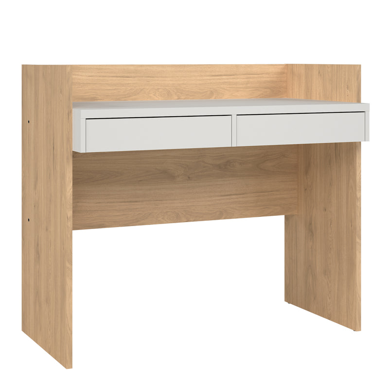 Function Plus Desk 2 Drawers In Jackson Hickory and White — front view
