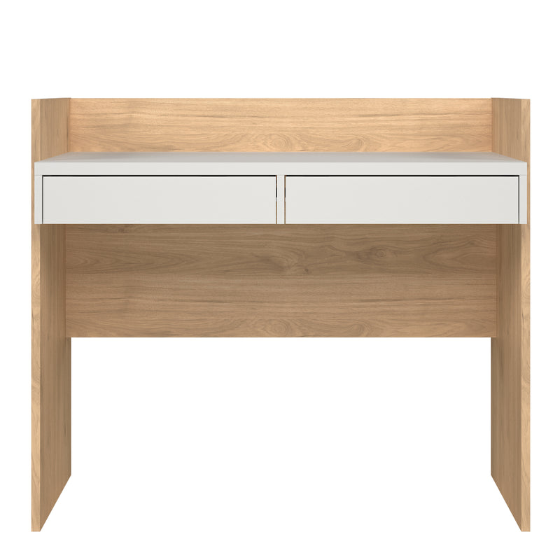 Function Plus Desk 2 Drawers In Jackson Hickory and White — side angle
